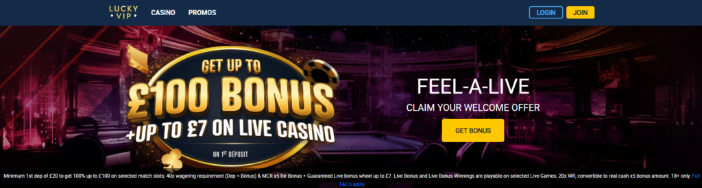 lucky vip casino welcome bonus page